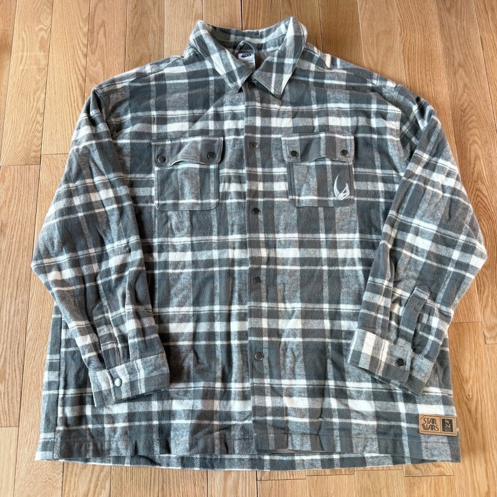 Star Wars Concept Series Jacket Men XXL Gray Plaid Flannel Mandalorian Shacket - Picture 2 of 12